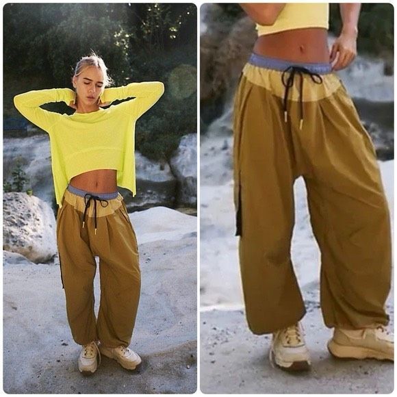 Free People Pants - NWOT Free People Movement Spring Forward Mustard Yellow & Blue Pants Size Medium